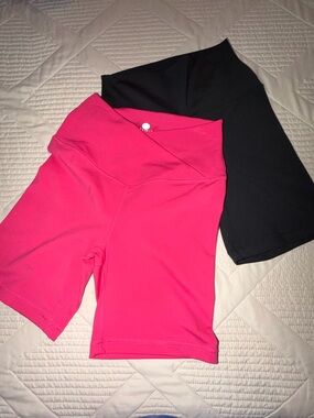 Yogalicious Hot Pink and Black High-Waist Bike Shorts 2-pack Size Small BNWOT